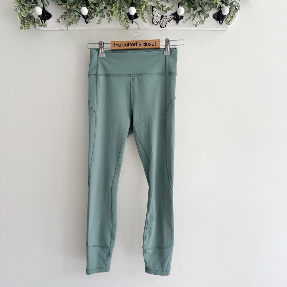 Lululemon In Movement Leggings sz 6 Everlux 7/8 Frost Green Tight AS